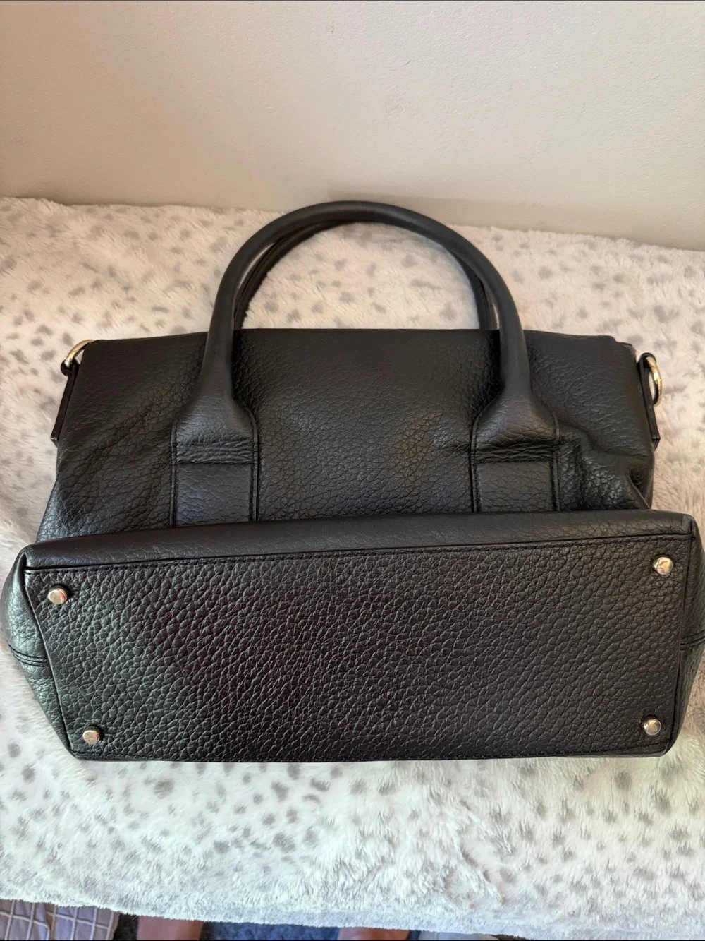 kate spade Black Pebbled Leather Top-Handle Satchel with Gold Hardware